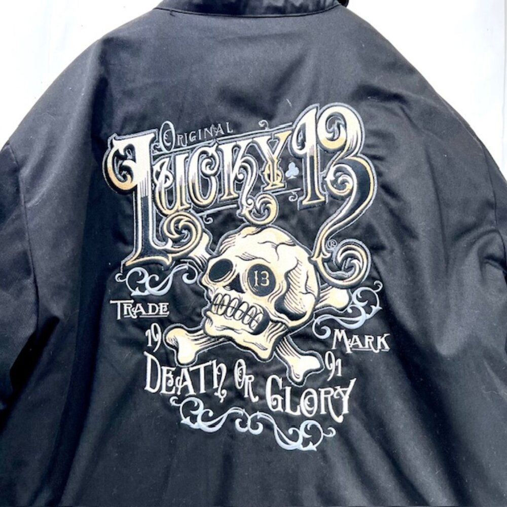 Trucker/Biker Jacket Lucky 13 Black Logo Embroidered Quilted Lined Puffer 4XL(62 - Picture 10 of 14